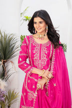 Teeya Creation Rani Color Chinnon Silk Embroidery Work Fully Stitched Salwar Suit
