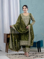 Teeya Creation Green Color Chinnon Silk Embroidery Work Fully Stitched Salwar Suit - Distacart