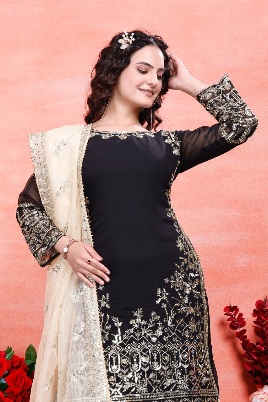 Teeya Creation Black Color Faux Georgette Embroidery Work Fully Stitched Salwar Suit - Distacart