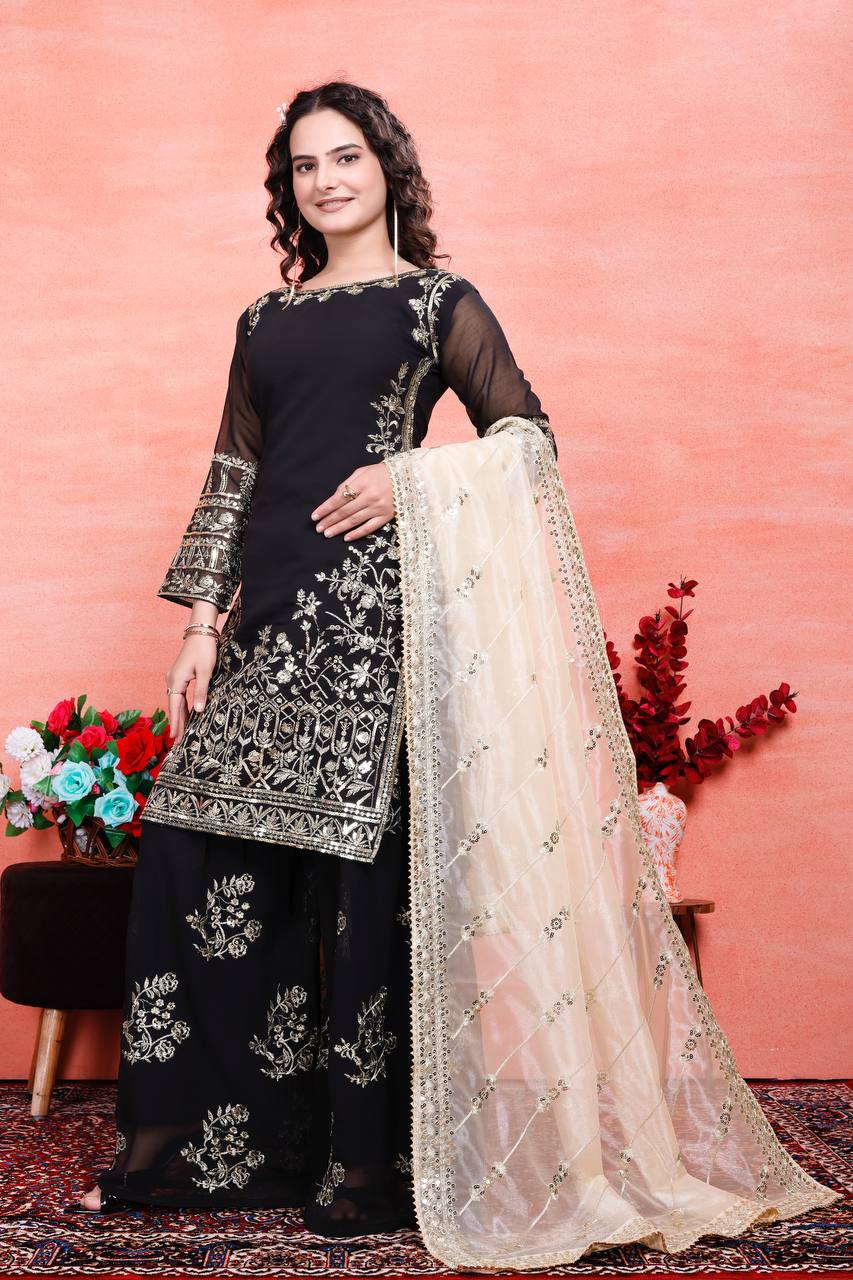 Teeya Creation Black Color Faux Georgette Embroidery Work Fully Stitched Salwar Suit - Distacart