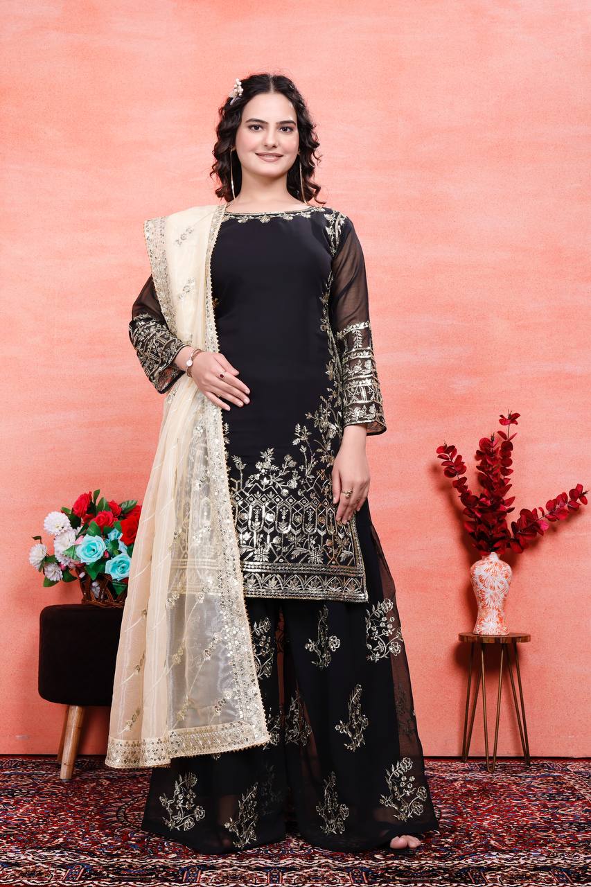 Teeya Creation Black Color Faux Georgette Embroidery Work Fully Stitched Salwar Suit - Distacart