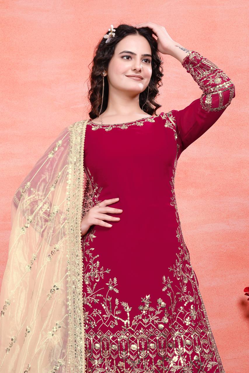 Teeya Creation Rani Color Faux Georgette Embroidery Work Fully Stitched Salwar Suit - Distacart