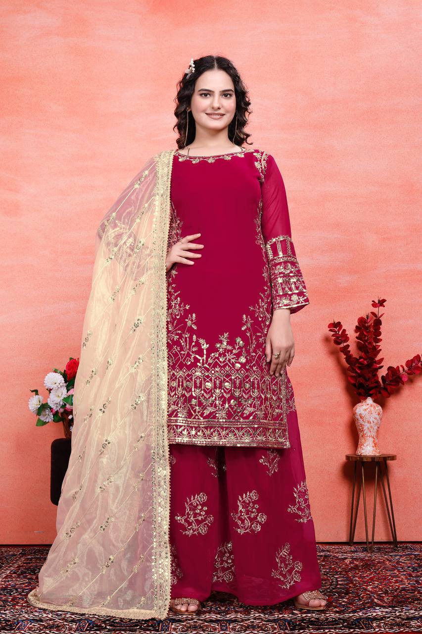 Teeya Creation Rani Color Faux Georgette Embroidery Work Fully Stitched Salwar Suit - Distacart