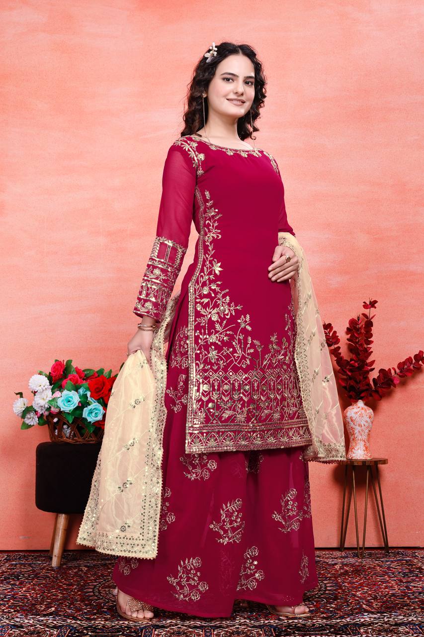 Teeya Creation Rani Color Faux Georgette Embroidery Work Fully Stitched Salwar Suit - Distacart