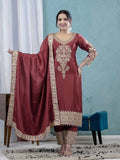 Teeya Creation Maroon Color Chinnon Silk Embroidery Work Fully Stitched Salwar Suit - Distacart