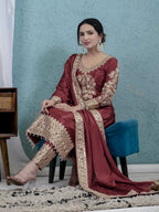 Teeya Creation Maroon Color Chinnon Silk Embroidery Work Fully Stitched Salwar Suit - Distacart