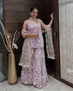 Teeya Creation Cream Colour Butterfly Net Embroidery Work Fully Stitched Pakistani Suit - Distacart