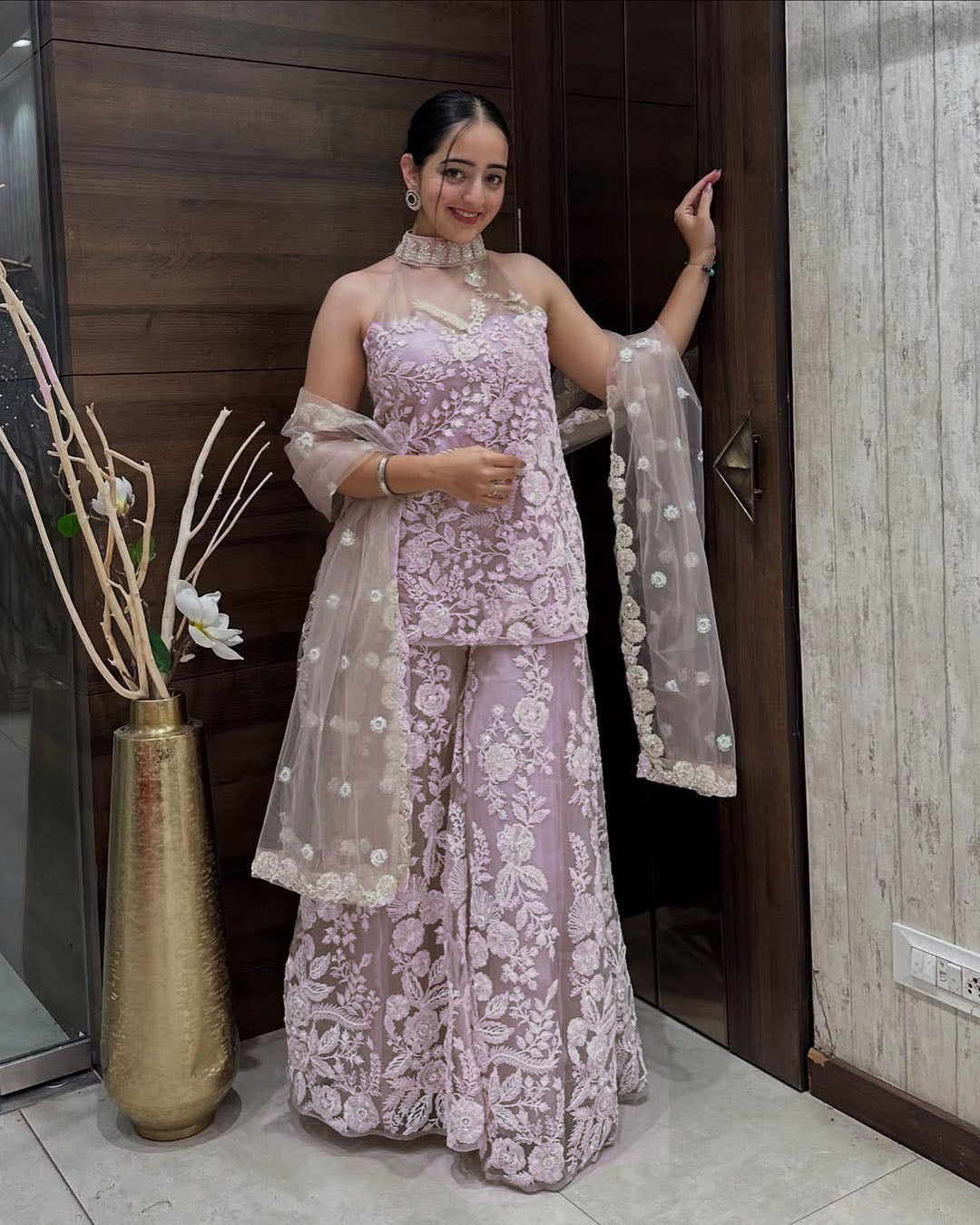 Teeya Creation Cream Colour Butterfly Net Embroidery Work Fully Stitched Pakistani Suit - Distacart