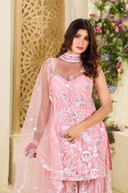 Teeya Creation Pink Colour Butterfly Net Embroidery Work Fully Stitched Pakistani Suit - Distacart