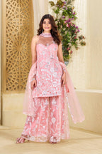 Teeya Creation Pink Colour Butterfly Net Embroidery Work Fully Stitched Pakistani Suit - Distacart