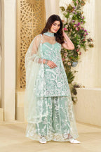 Teeya Creation Pista Colour Butterfly Net Embroidery Work Fully Stitched Pakistani Suit - Distacart