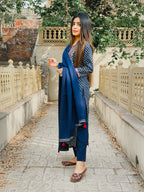 Kaajh Women's Blue Embellished Cotton Suit Set - Distacart