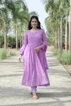 Teeya Creation Purple Color Faux Georgette Heavy Embroidery And Sequence Work Anarkali With Pants And Dupatta