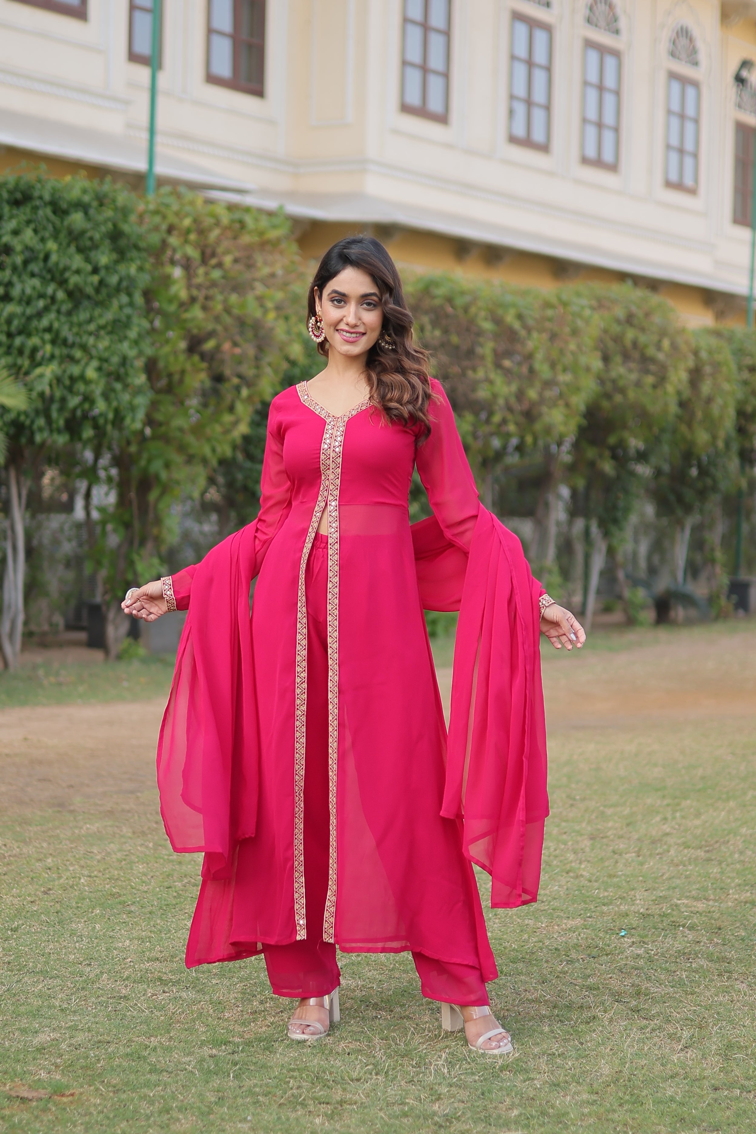 Teeya Creation Pink Color Faux Georgette Embroidery Work Fully Stitched Long Kurti - Distacart