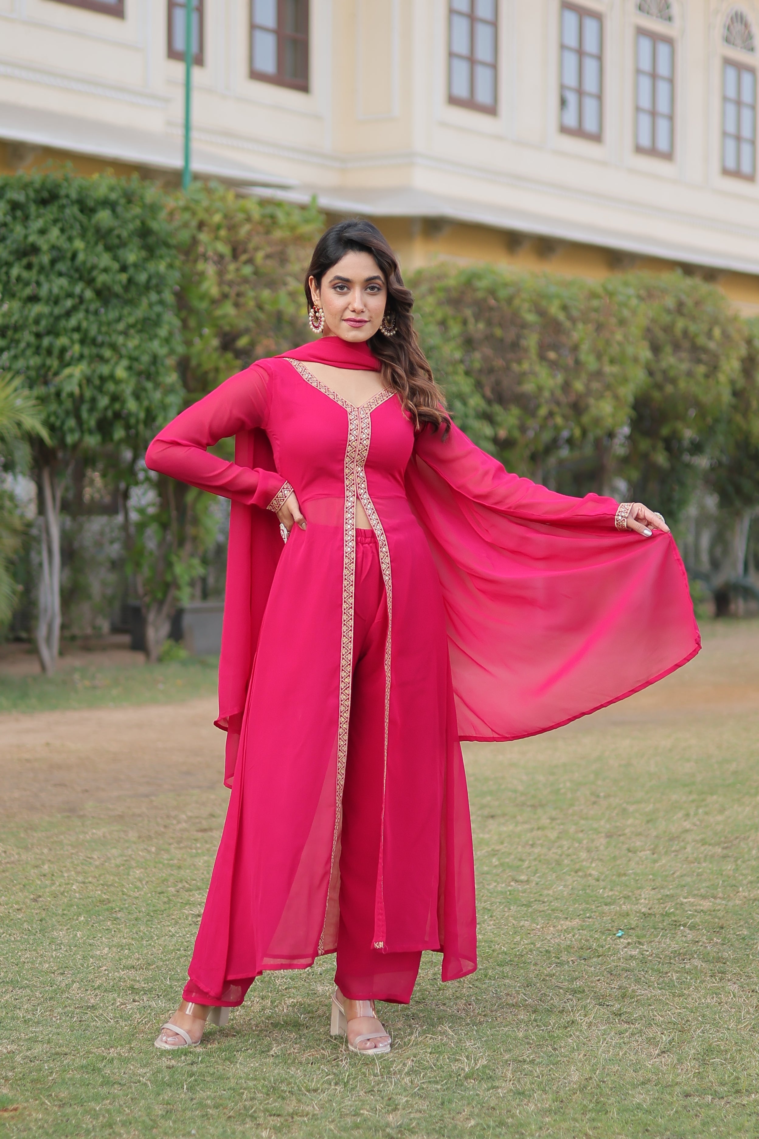 Teeya Creation Pink Color Faux Georgette Embroidery Work Fully Stitched Long Kurti - Distacart