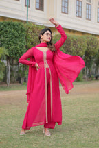 Teeya Creation Pink Color Faux Georgette Embroidery Work Fully Stitched Long Kurti - Distacart