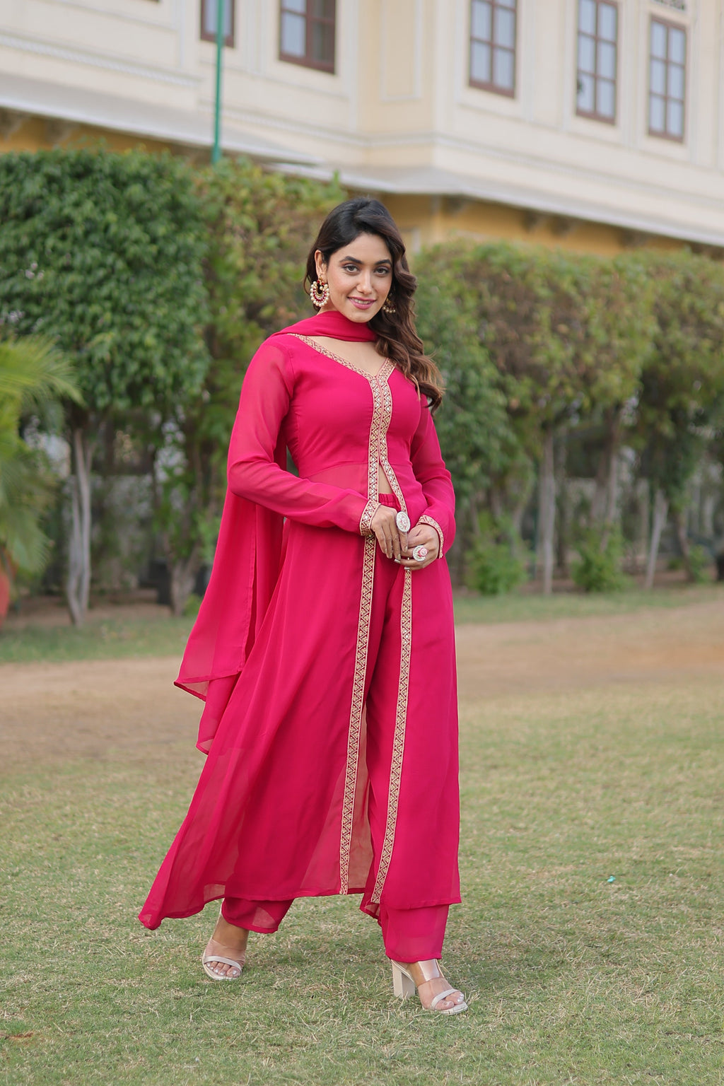 Teeya Creation Pink Color Faux Georgette Embroidery Work Fully Stitched Long Kurti - Distacart