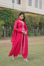 Teeya Creation Pink Color Faux Georgette Embroidery Work Fully Stitched Long Kurti - Distacart