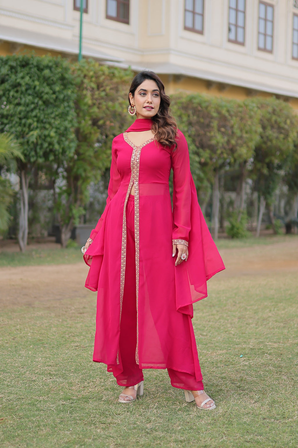 Teeya Creation Pink Color Faux Georgette Embroidery Work Fully Stitched Long Kurti - Distacart