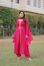 Teeya Creation Pink Color Faux Georgette Embroidery Work Fully Stitched Long Kurti - Distacart