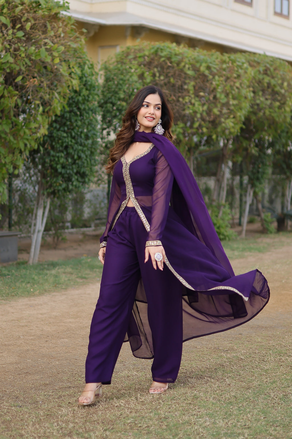 Teeya Creation Wine Color Faux Georgette Embroidery Work Fully Stitched Long Kurti - Distacart