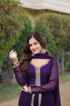 Teeya Creation Wine Color Faux Georgette Embroidery Work Fully Stitched Long Kurti - Distacart