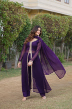 Teeya Creation Wine Color Faux Georgette Embroidery Work Fully Stitched Long Kurti - Distacart