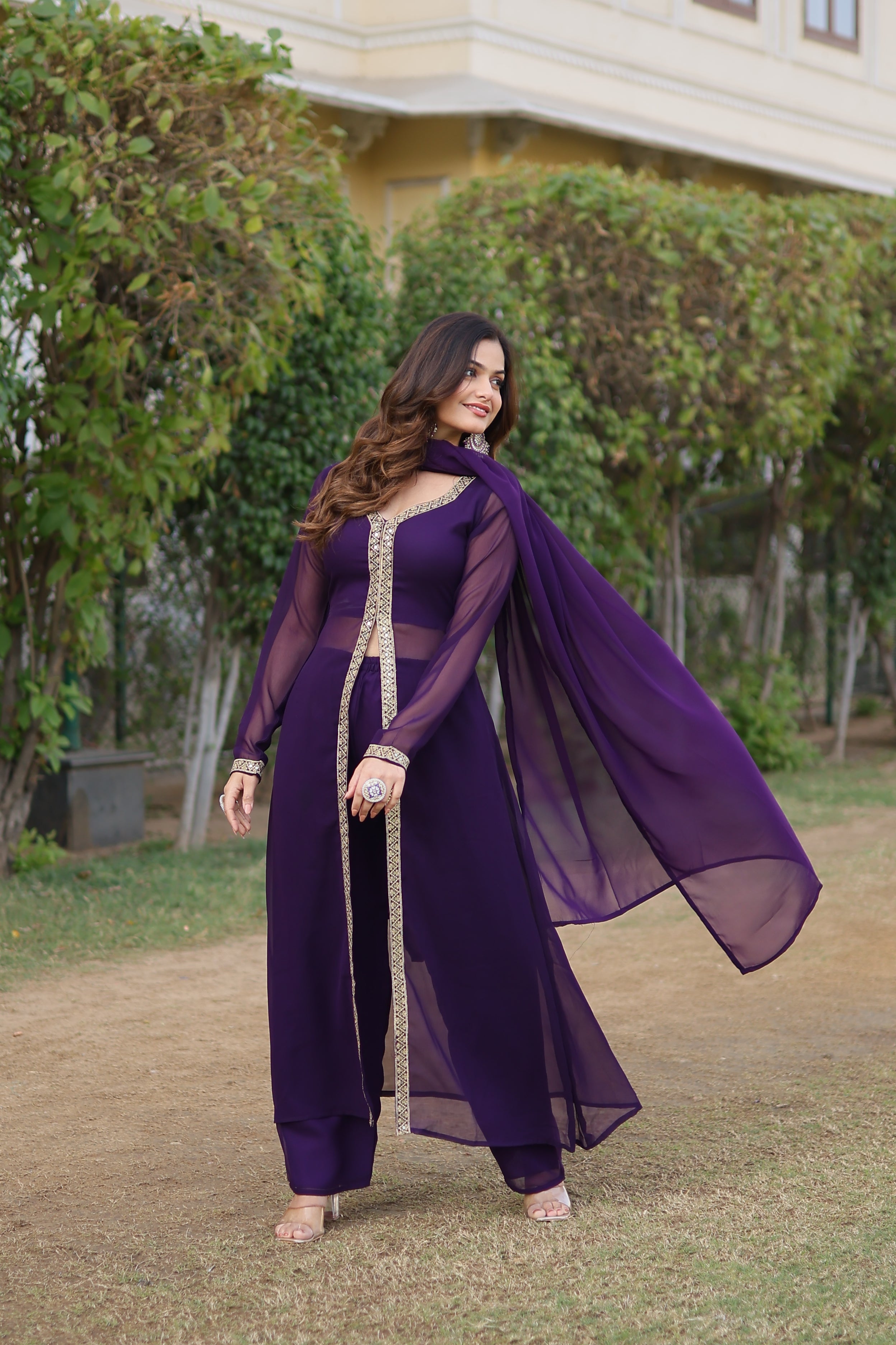 Teeya Creation Wine Color Faux Georgette Embroidery Work Fully Stitched Long Kurti - Distacart