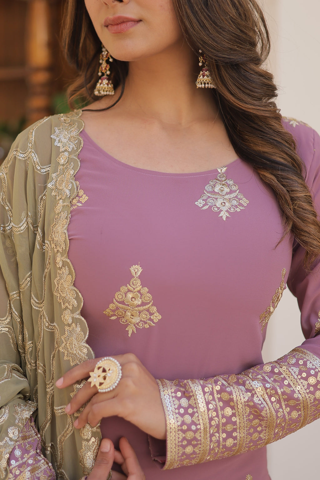 Teeya Creation Onion Color Faux Georgette Heavy Embroidery Work Fully Stitched Plazo pair - Distacart