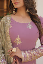 Teeya Creation Onion Color Faux Georgette Heavy Embroidery Work Fully Stitched Plazo pair - Distacart