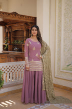Teeya Creation Onion Color Faux Georgette Heavy Embroidery Work Fully Stitched Plazo pair - Distacart