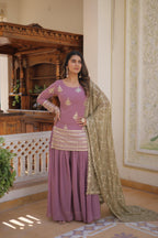 Teeya Creation Onion Color Faux Georgette Heavy Embroidery Work Fully Stitched Plazo pair - Distacart