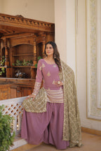 Teeya Creation Onion Color Faux Georgette Heavy Embroidery Work Fully Stitched Plazo pair - Distacart