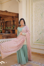 Teeya Creation Turquoise Color Faux Georgette Heavy Embroidery Work Fully Stitched Plazo pair - Distacart