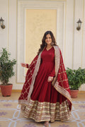 Teeya Creation Maroon Color Faux Georgette Zari Embroidery Work Fully Stitched Anarkali Gown