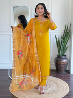 The52 Women's Roman Silk Embroidered Straight Kurta, Pant and Dupatta Set - Distacart