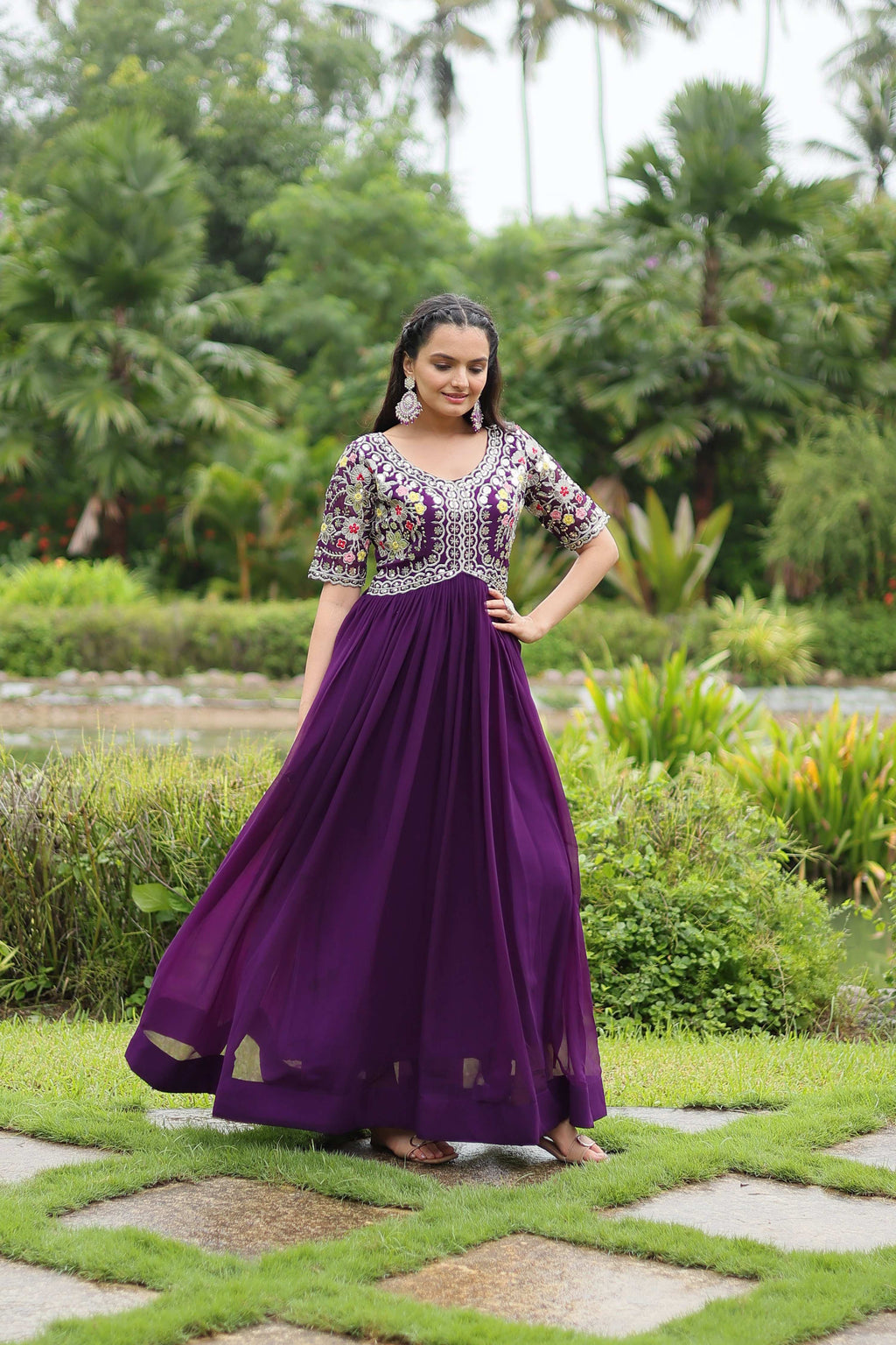 Teeya Creation Purple Color Faux Georgette Embroidery Work Fully Stitched Kurti - Distacart