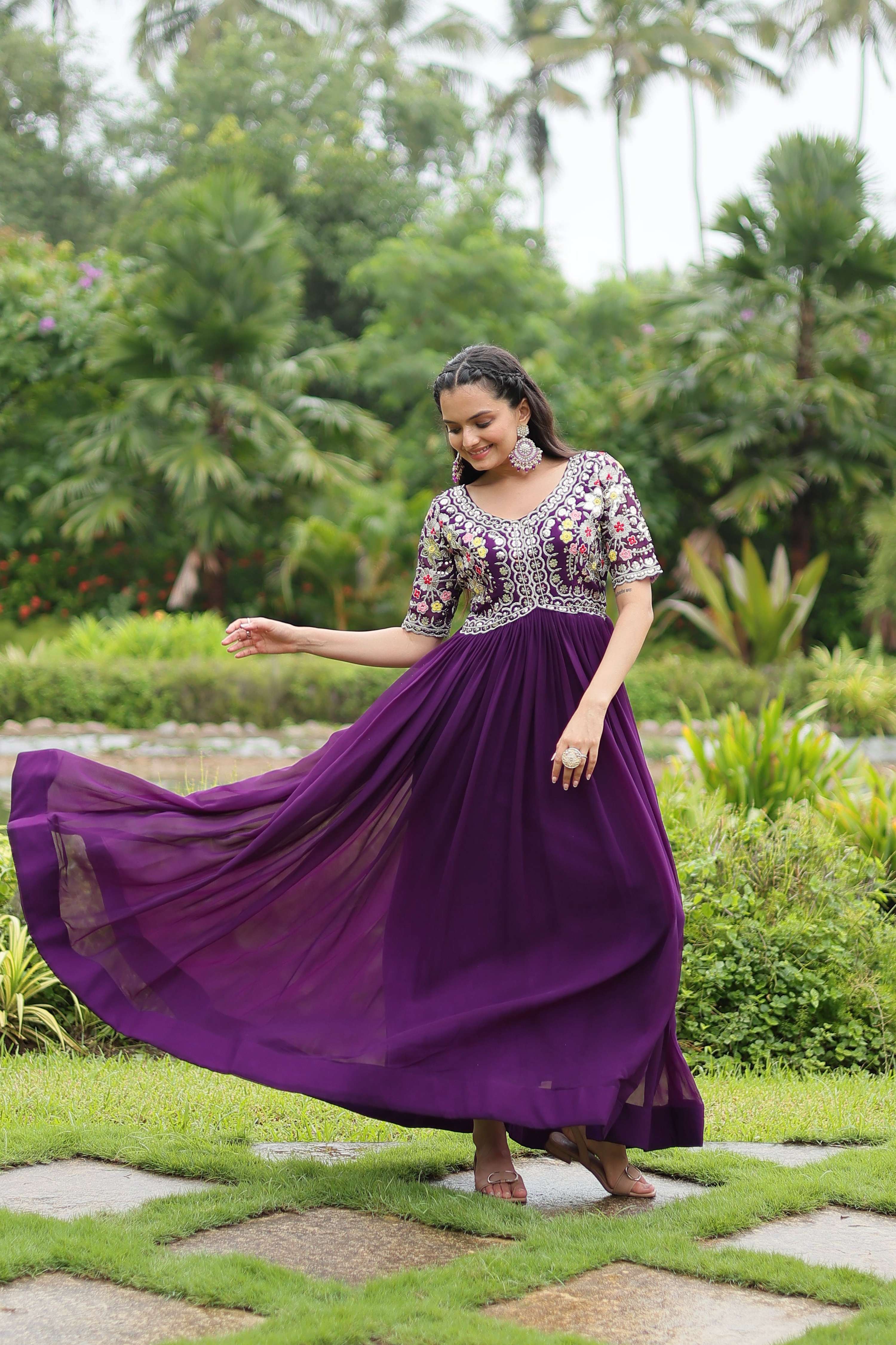 Teeya Creation Purple Color Faux Georgette Embroidery Work Fully Stitched Kurti - Distacart