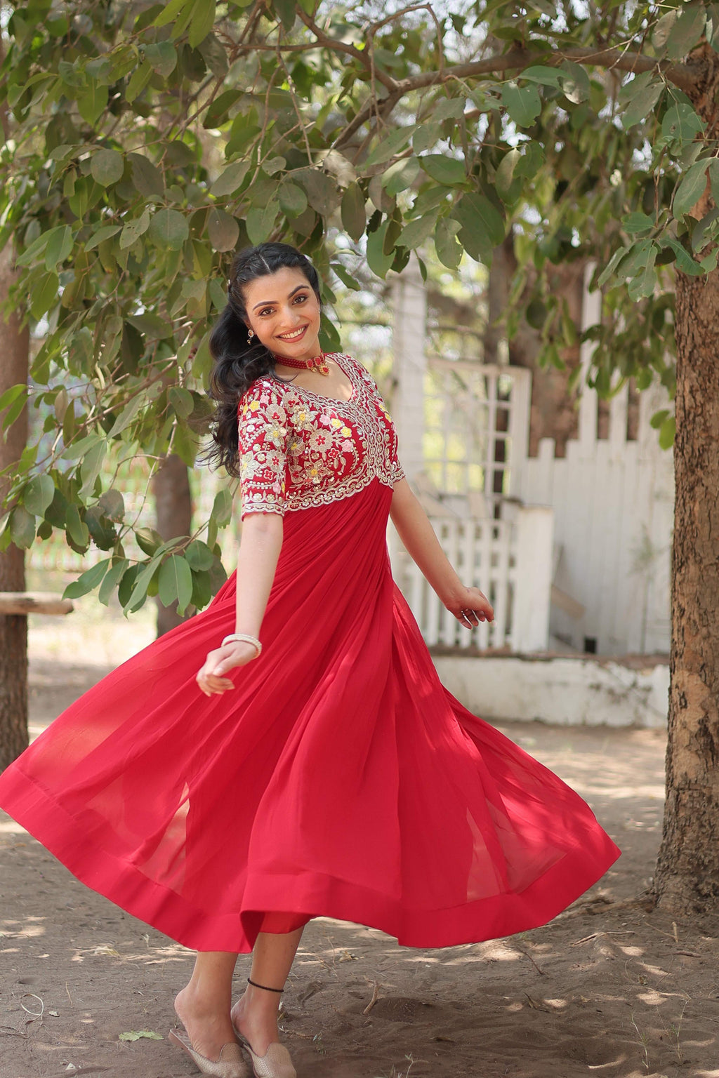 Teeya Creation Red Color Faux Georgette Embroidery Work Fully Stitched Kurti - Distacart