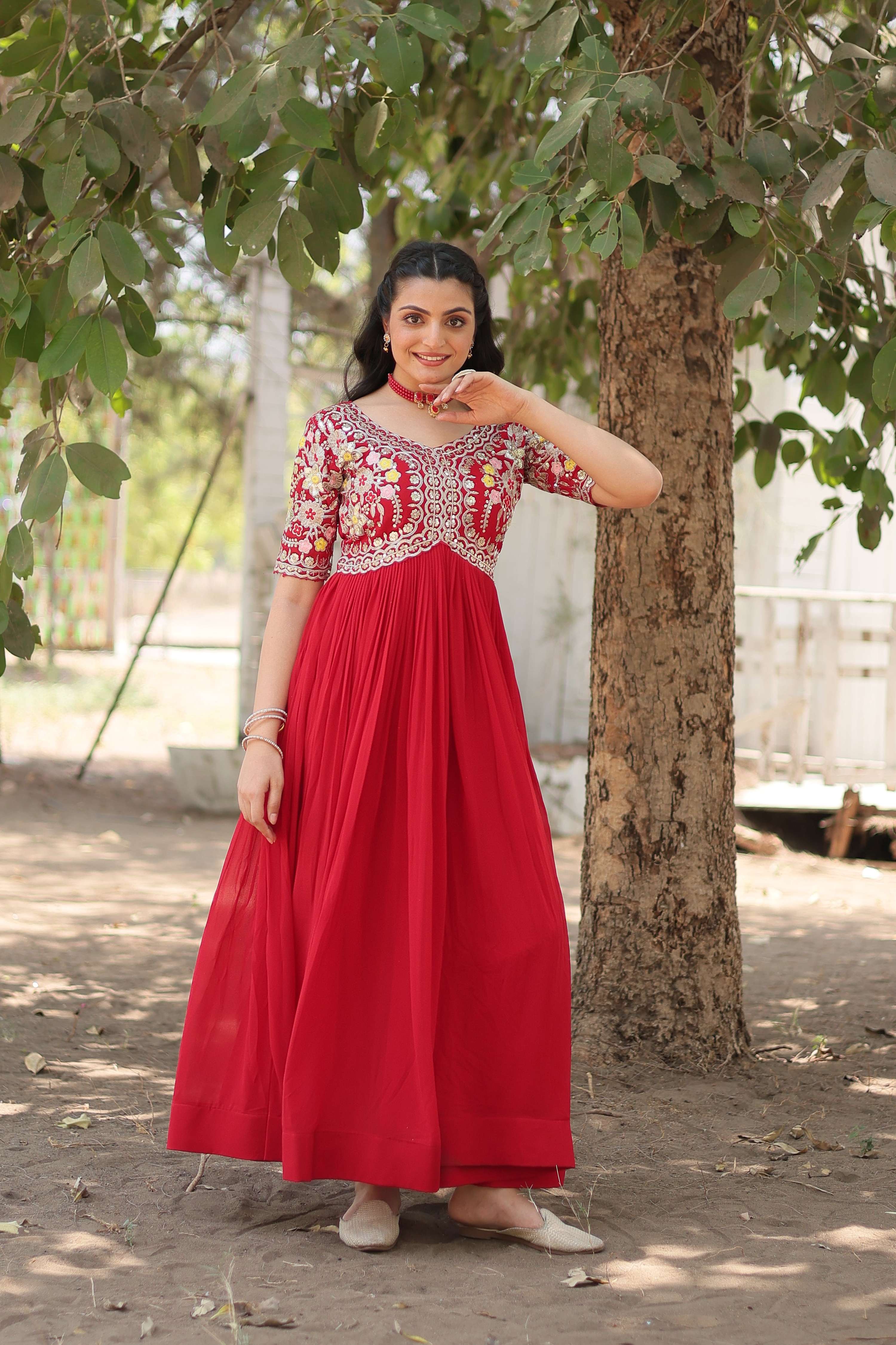 Teeya Creation Red Color Faux Georgette Embroidery Work Fully Stitched Kurti - Distacart