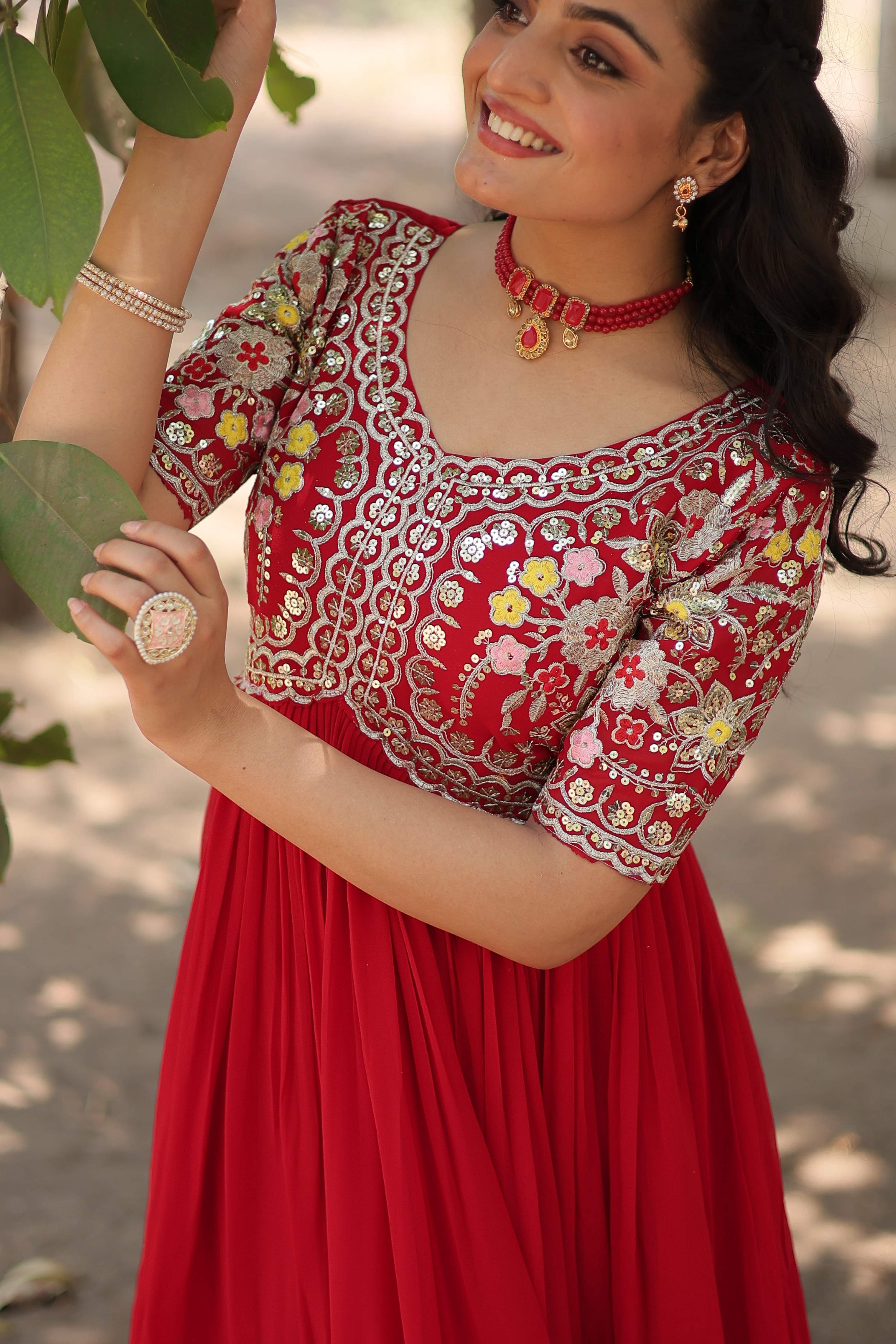 Teeya Creation Red Color Faux Georgette Embroidery Work Fully Stitched Kurti - Distacart