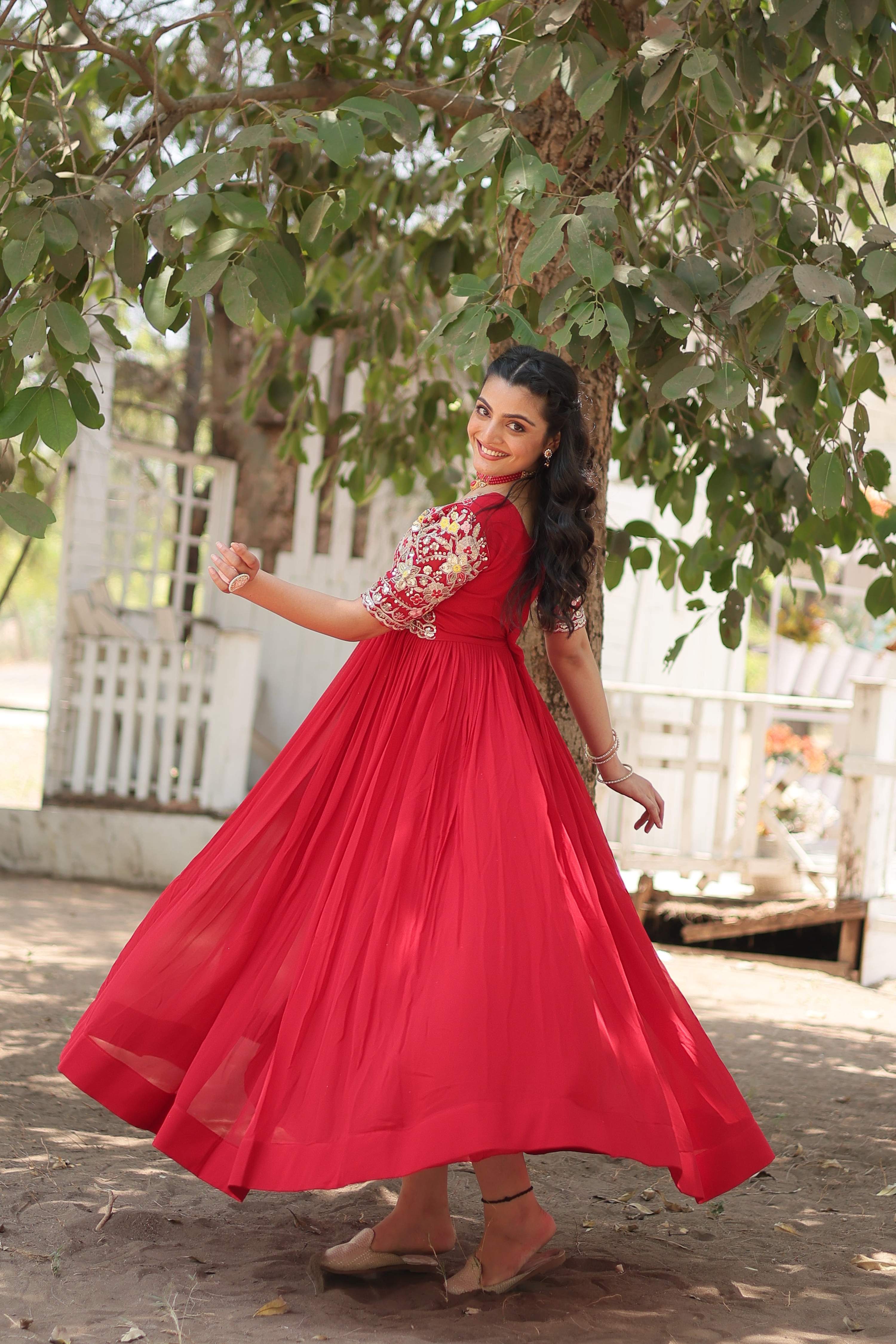 Teeya Creation Red Color Faux Georgette Embroidery Work Fully Stitched Kurti - Distacart