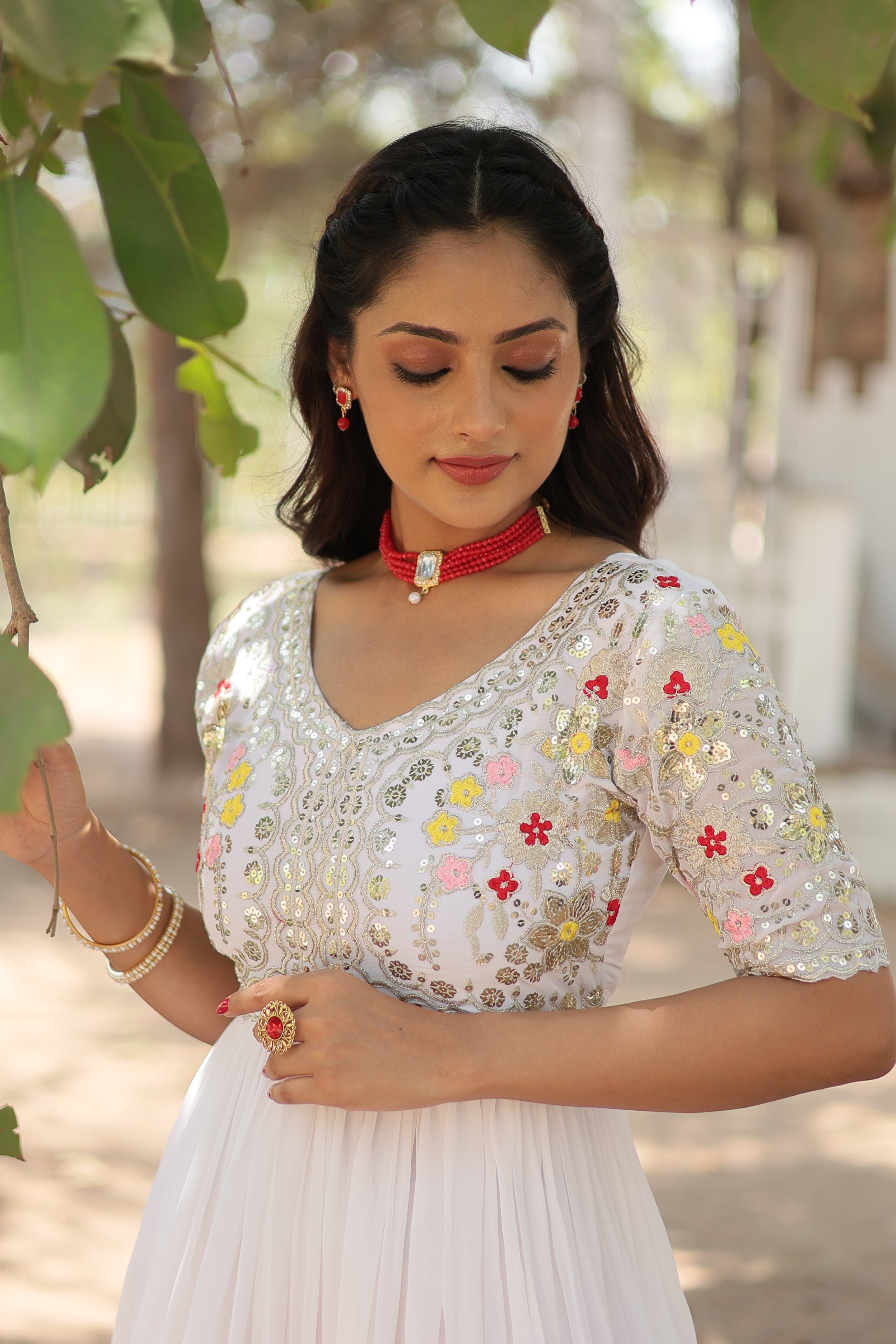 Teeya Creation White Color Faux Georgette Embroidery Work Fully Stitched Kurti - Distacart