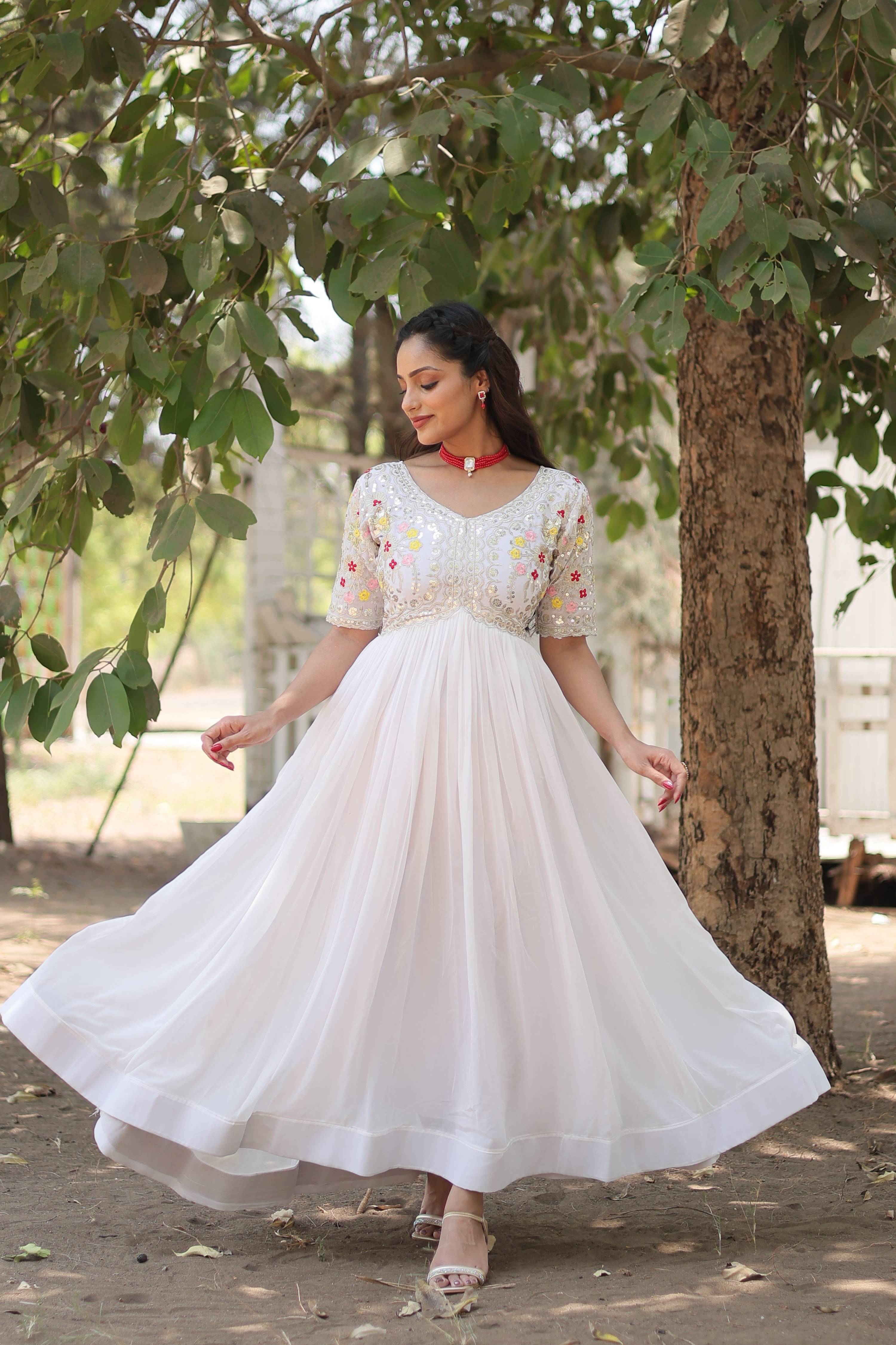 Teeya Creation White Color Faux Georgette Embroidery Work Fully Stitched Kurti - Distacart