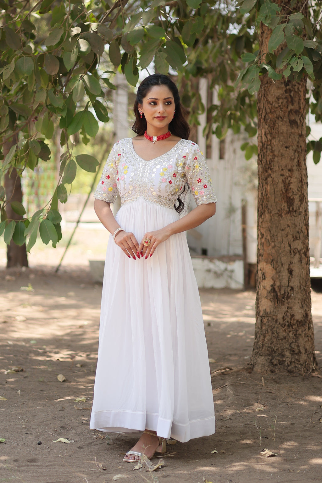 Teeya Creation White Color Faux Georgette Embroidery Work Fully Stitched Kurti - Distacart