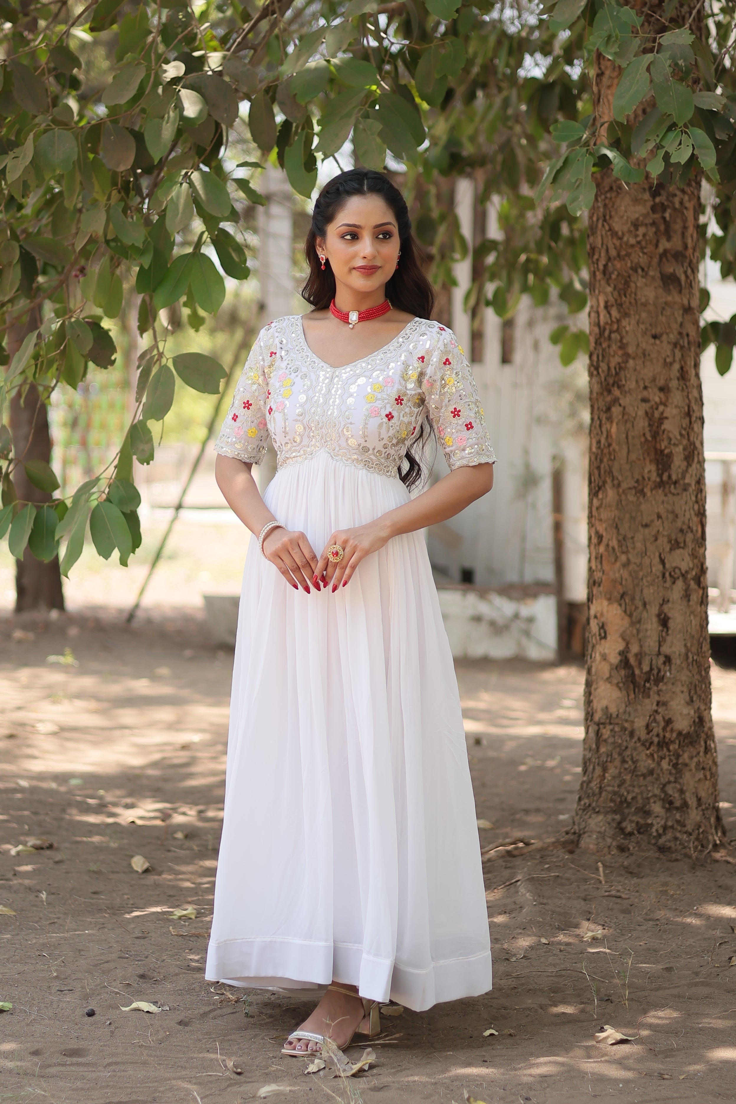 Teeya Creation White Color Faux Georgette Embroidery Work Fully Stitched Kurti - Distacart
