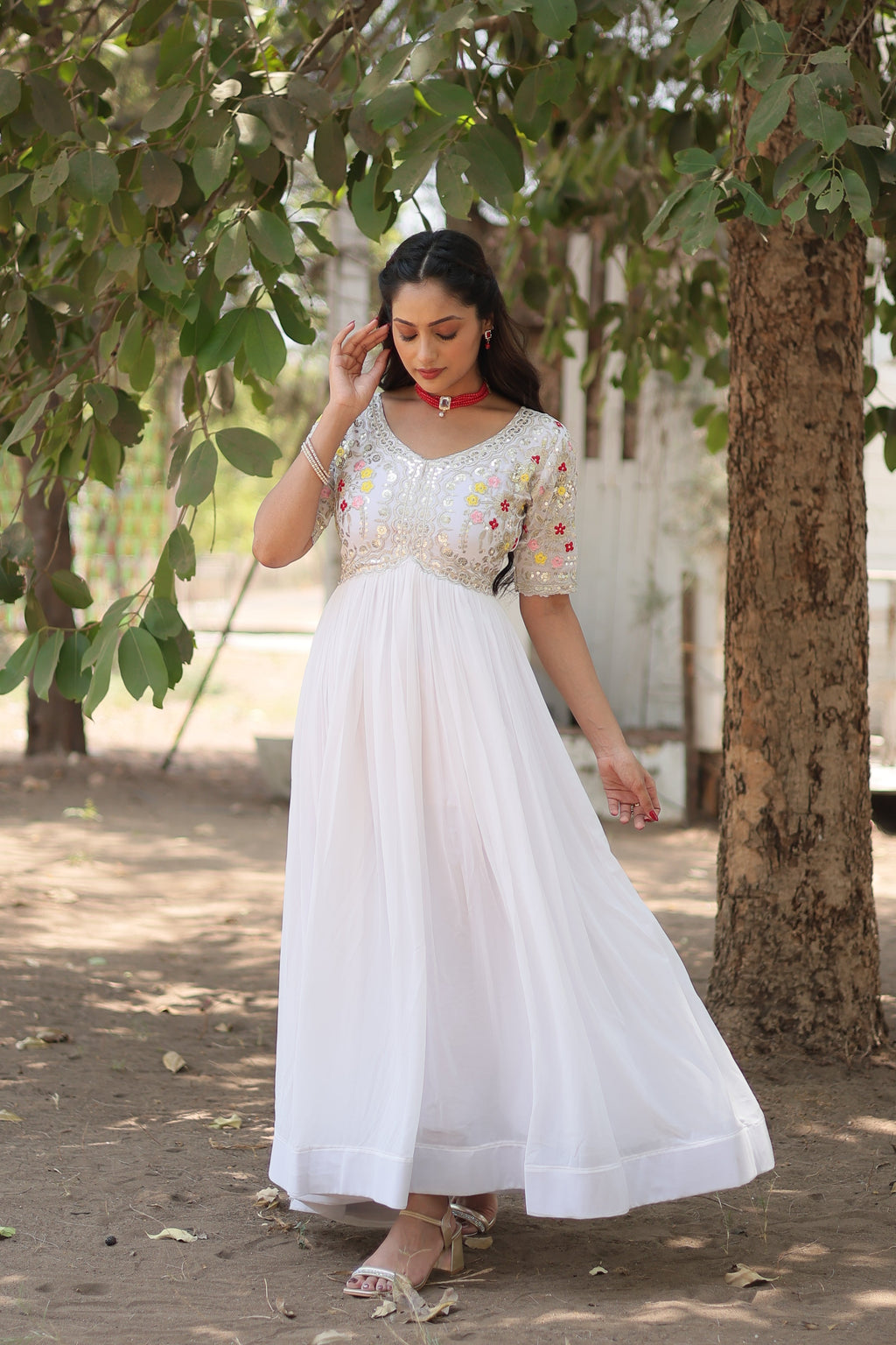 Teeya Creation White Color Faux Georgette Embroidery Work Fully Stitched Kurti - Distacart