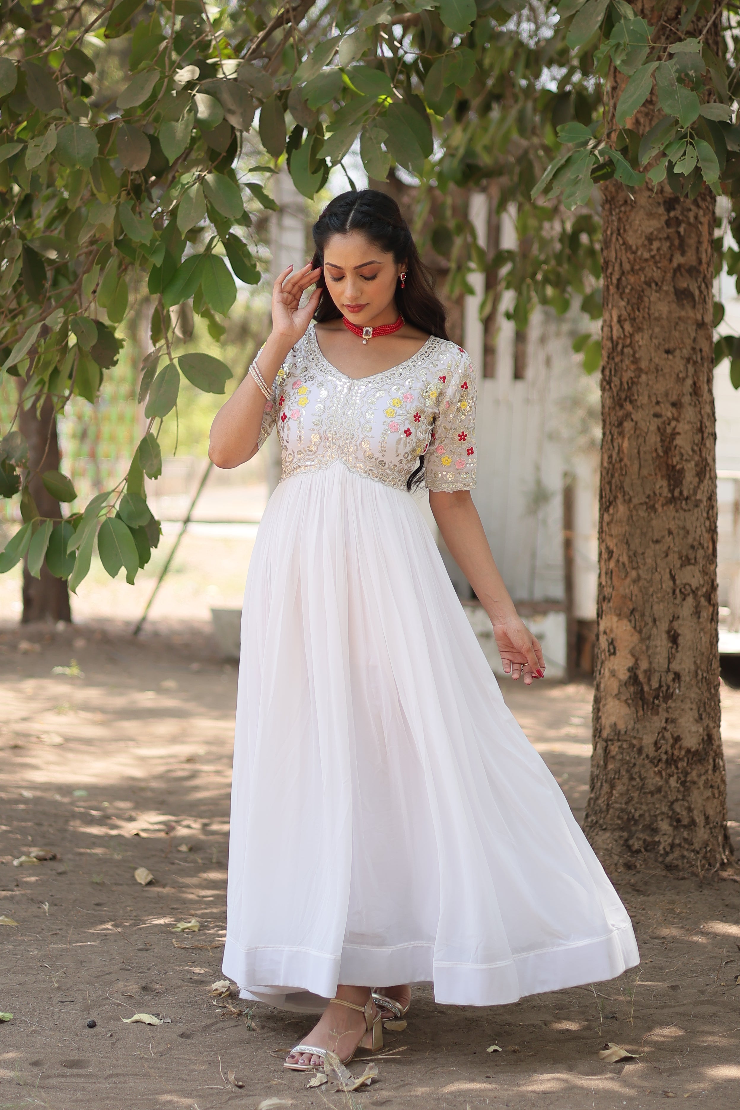 Teeya Creation White Color Faux Georgette Embroidery Work Fully Stitched Kurti - Distacart
