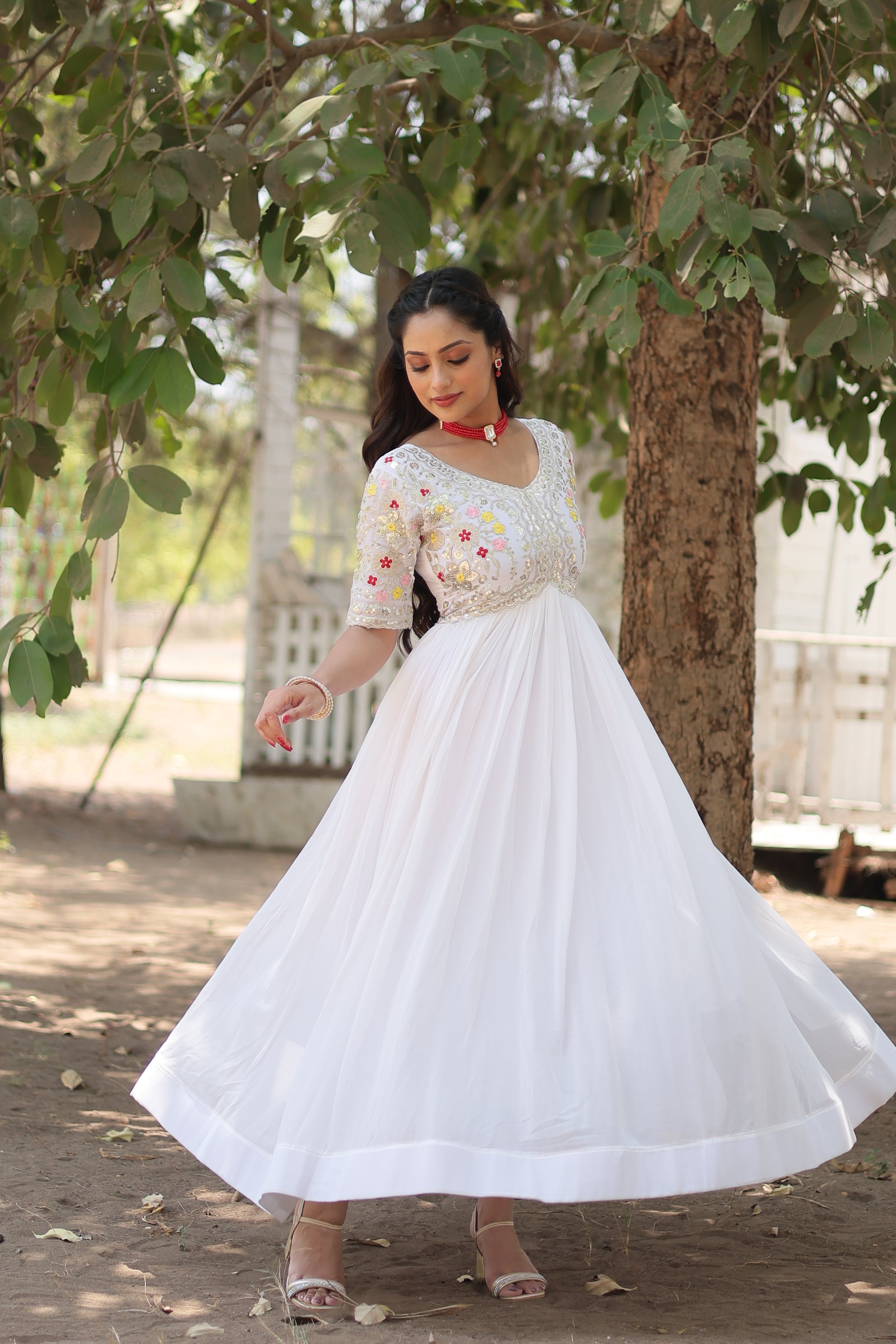 Teeya Creation White Color Faux Georgette Embroidery Work Fully Stitched Kurti - Distacart
