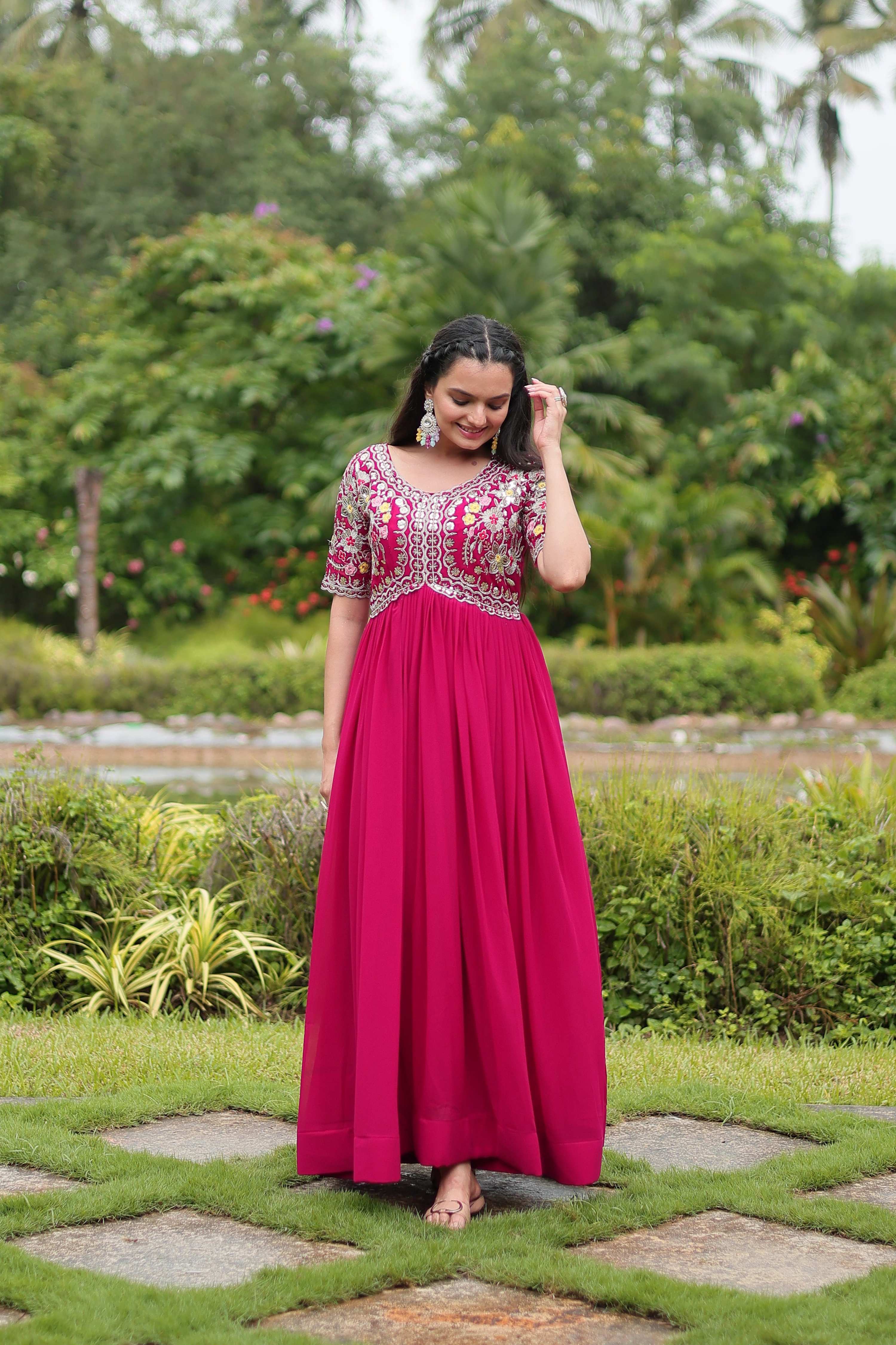 Teeya Creation Pink Color Faux Georgette Embroidery Work Fully Stitched Kurti - Distacart